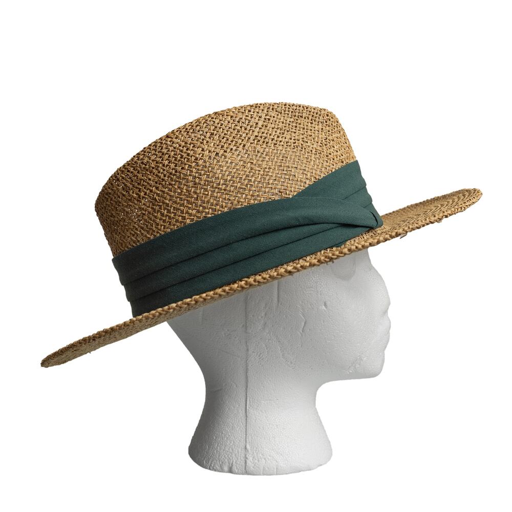 Vintage Straw Sun Hat w/ Green Fabric Havana Band - Made in USA - EUC - One Size - Picture 2 of 10